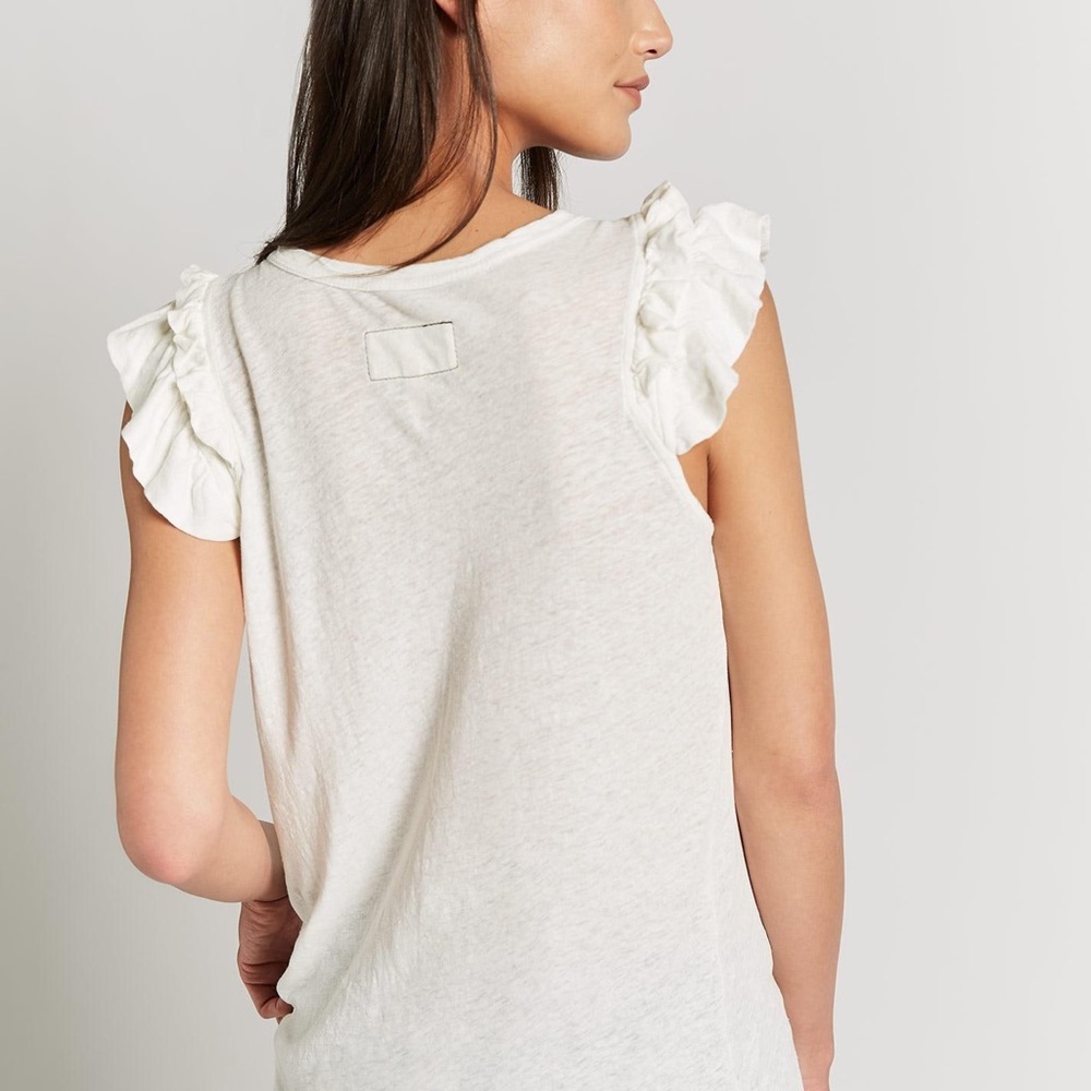 CURRENT/ELLIOT DOUBLE RUFFLE TEE STARK WHITE NWT - Picture 5 of 9